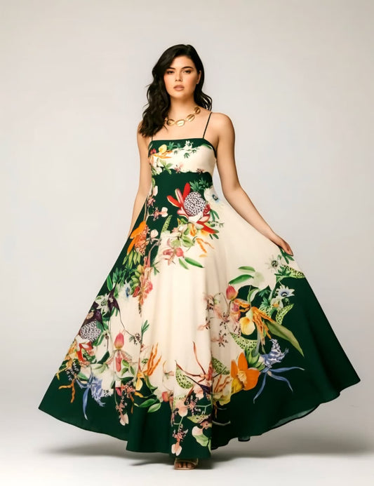 Elegant Floral Print Maxi Dress for Women – Summer Beach & Party Wear