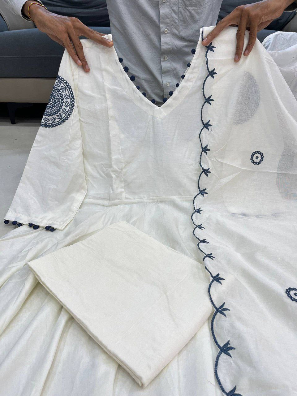 Bollywood Inspired White Anarkali Suit with Embroidery