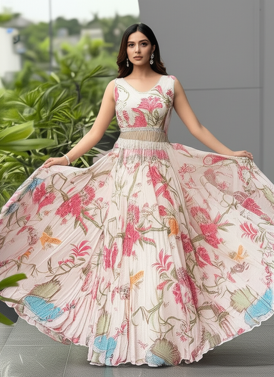 Exclusive Floral Corset Lehenga in Pure Jimmy Organza