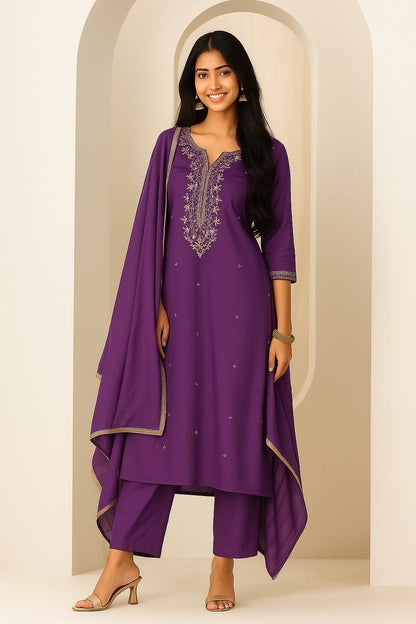 Premium Designer Maroon Kurta Pant Set with Dupatta – Roman Silk & Chanderi