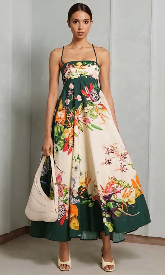 Elegant Floral Print Maxi Dress for Women – Summer Beach & Party Wear
