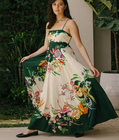 Elegant Floral Print Maxi Dress for Women – Summer Beach & Party Wear