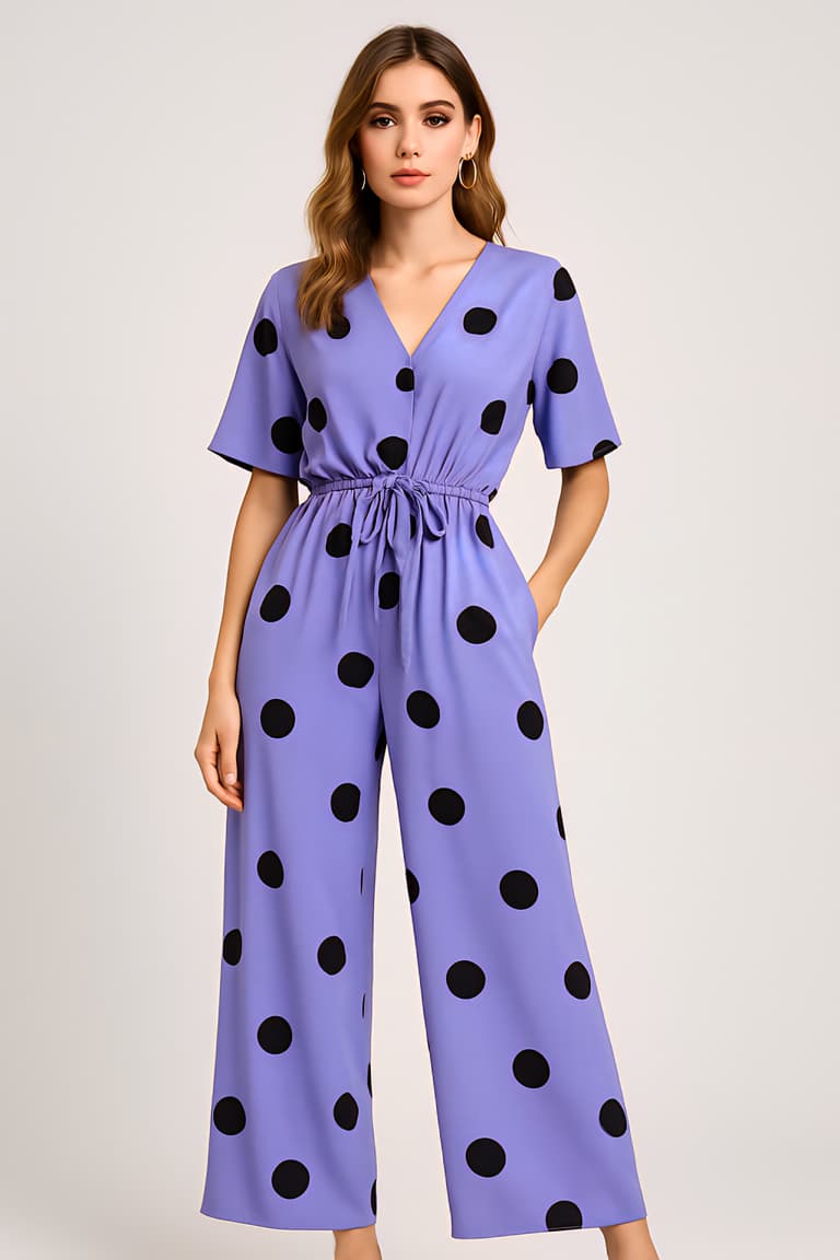 Polka Dot Wide-Leg Jumpsuit for Women – Stylish Casual & Party Wear