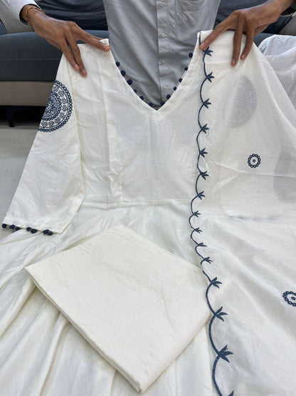 Bollywood Inspired White Anarkali Suit with Embroidery