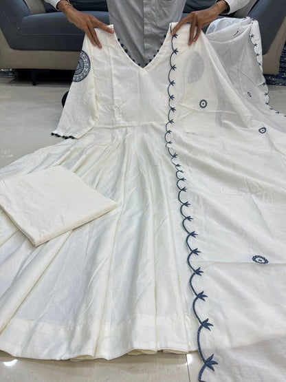 Bollywood Inspired White Anarkali Suit with Embroidery