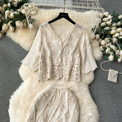 Elegant White Crochet Lace Co-ord Set