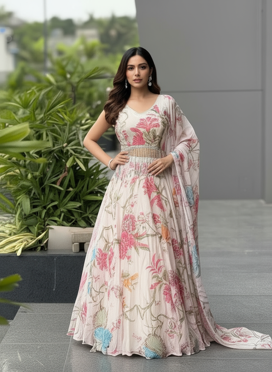Exclusive Floral Corset Lehenga in Pure Jimmy Organza